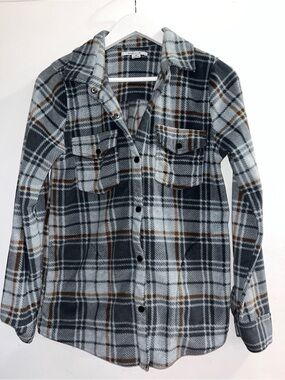 O'Neill Black, Gray & Brown Plaid Teddy Shacket